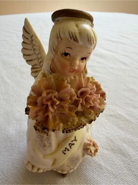 VTG Lefton Porcelain Angel with Pink Flowers "May" girl
